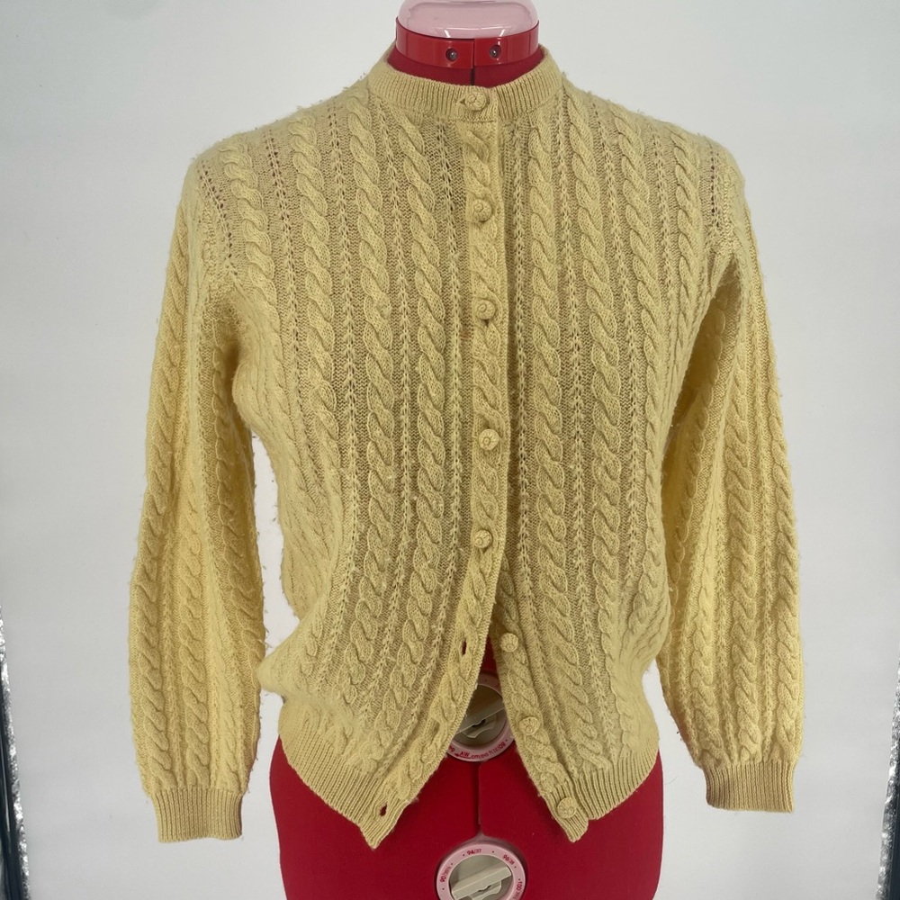 Vintage Yellow Cable Knit Cardigan Sweater